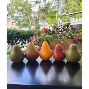 Set Of 5 Green Red Yellow Pear Shape Candles 3.5-4.5” Tall Autumn Rustic Farm